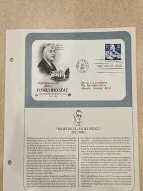 RARE COLLECTIBLE USPS 1ST DAY ISSUE COVER FRANKLIN D ROOSEVELT STAMP ENVELOPE